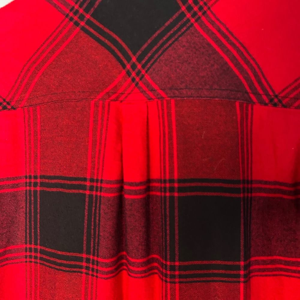 Athleta Womens XS Red Black Buffalo Plaid Flannel Button Down Shirt Herringbone - Picture 8 of 10